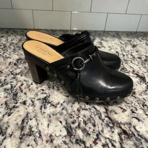 Coach Sasha Black Leather Clogs Shoes Mules Size 7.5M High heels